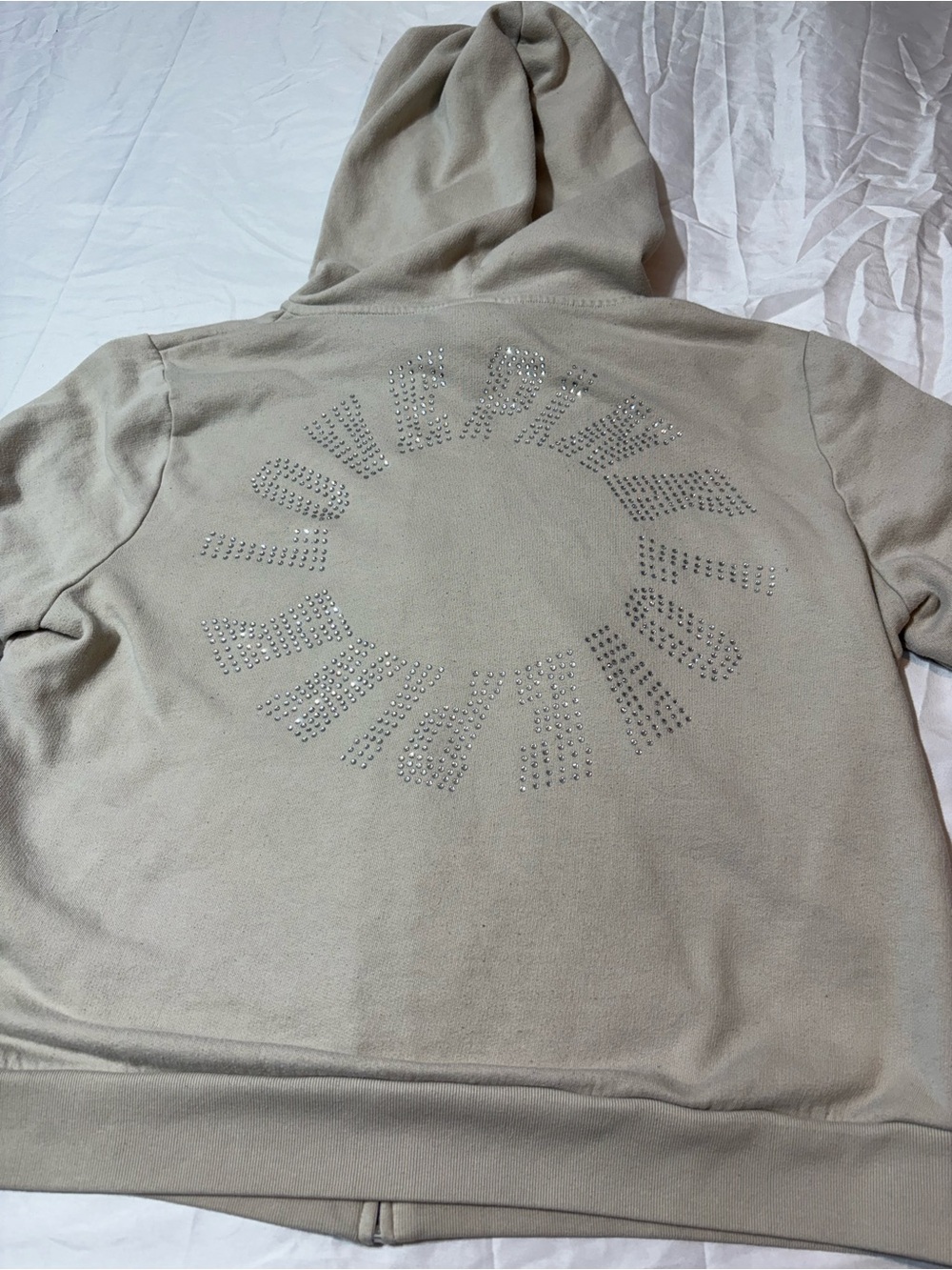 PINK Victoria's Secret Beige Rhinestone Circle Zip-Up Hoodie